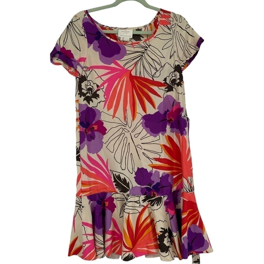 Kate‎ Spade Y2K Shift Dress Botanical Floral Print 100% Silk Size 2